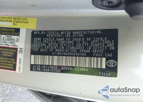 2009 Toyota Camry Le из США, поврежденный, VIN 4T1BE46K69U856480